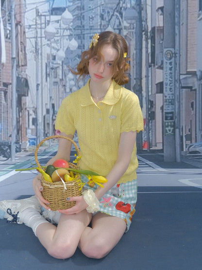 Doll Neck Knit Short Sleeve T-shirt【s0000012235】