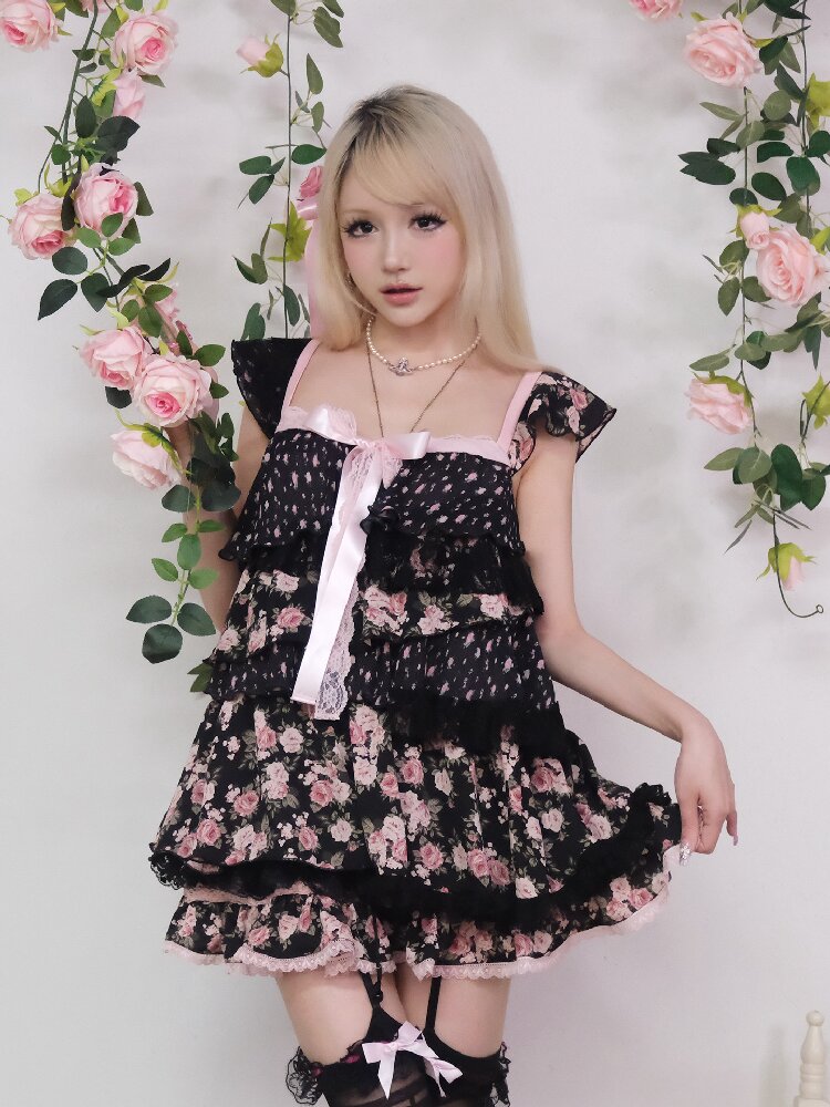 Irregular Fly-Sleeve Floral Camisole【s0000017249】