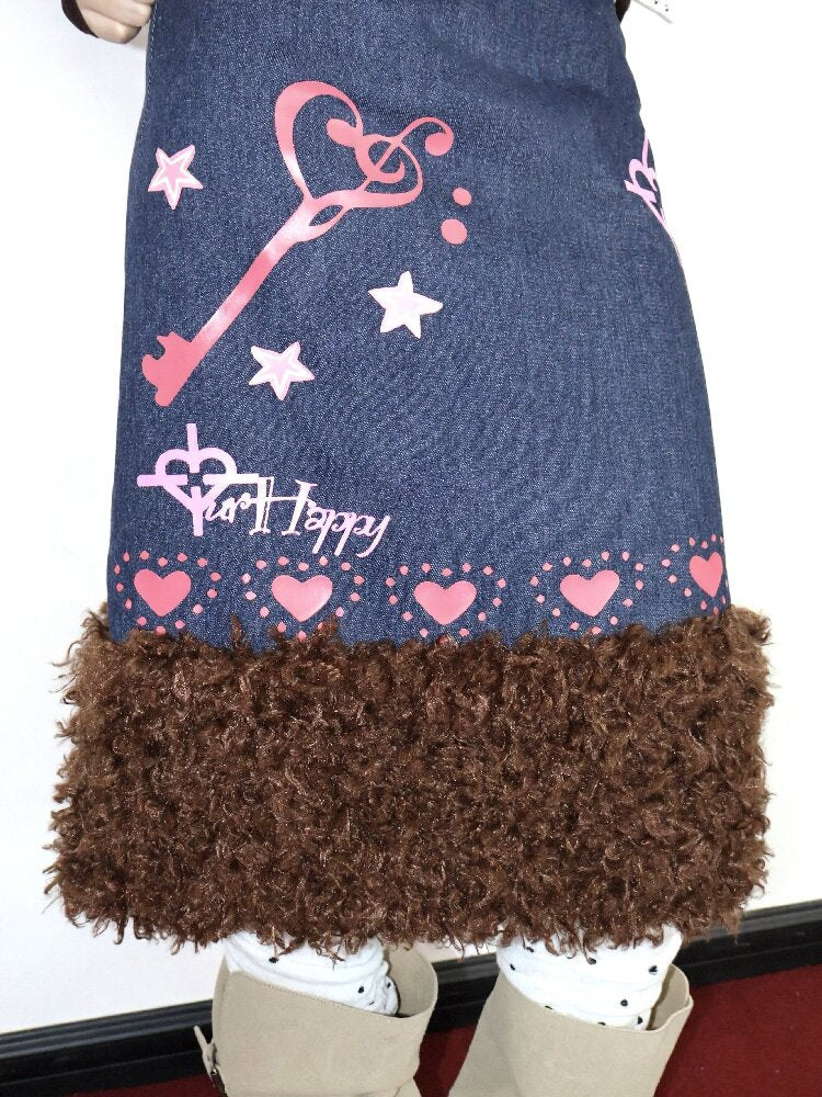Heartbeat Print Denim Fleece Skirt【s0000018670】