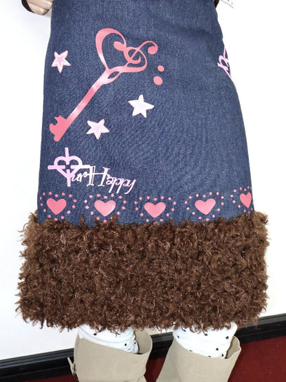 Heartbeat Print Denim Fleece Skirt【s0000018670】