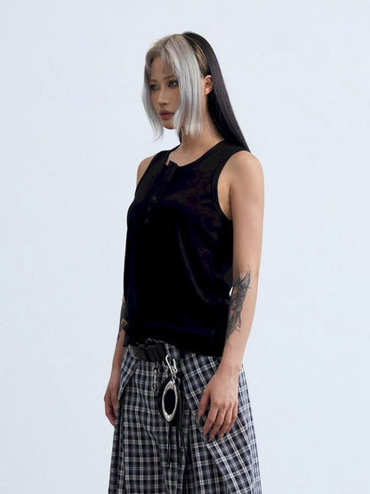 Henley Neck Slim Sleeveless Vest【s0000013197】