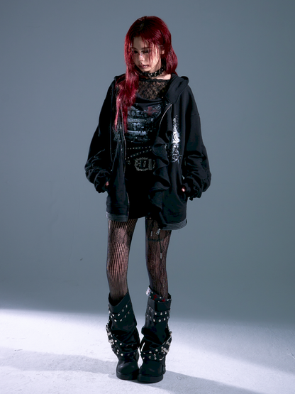 Ruffled Print Hoodie Cardigan【s0000013917】