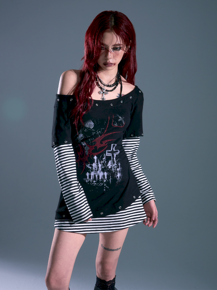 Slash Neck Slim Waisted Dresses t-shirt【s0000013694】