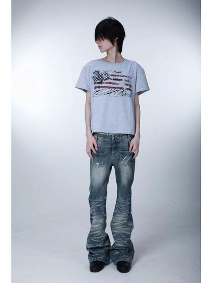 Star Flag Vintage Print T-shirt【s0000016626】