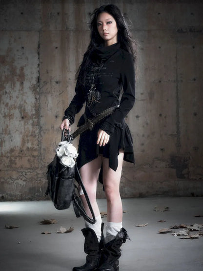 Asymmetric Collar Long-Sleeve Dress【s0000013960】