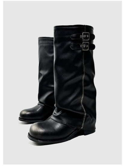 Pleated Belt Buckle Knight Boots【s0000015721】