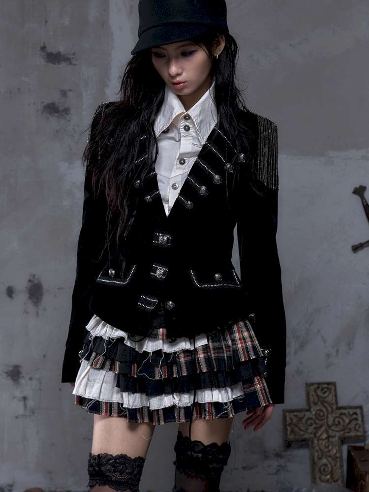 Waist-Defining Flocked Suit Jacket【s0000014458】