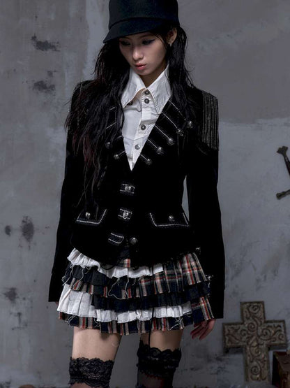 Waist-Defining Flocked Suit Jacket【s0000014458】