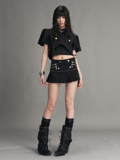 Dark Puff Sleeve Short Suit Top【s0000017524】