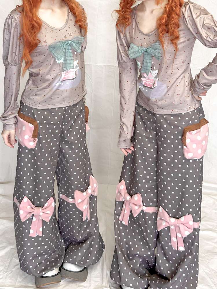 Polka Dot Bow Loose Trousers【s0000015199】