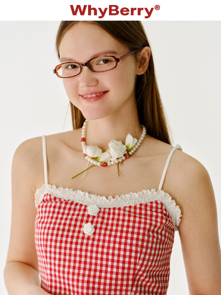 Checkered Flower Small Suspenders【s0000011990】