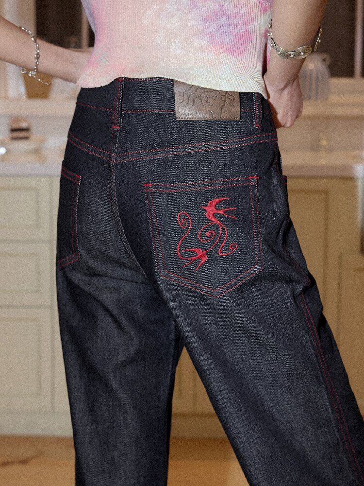 Topstitch Embroidered Flared Pants【s0000016658】