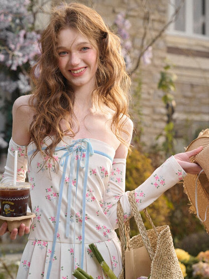 Blue Velvet Flower Ribbon Dress【s0000015619】
