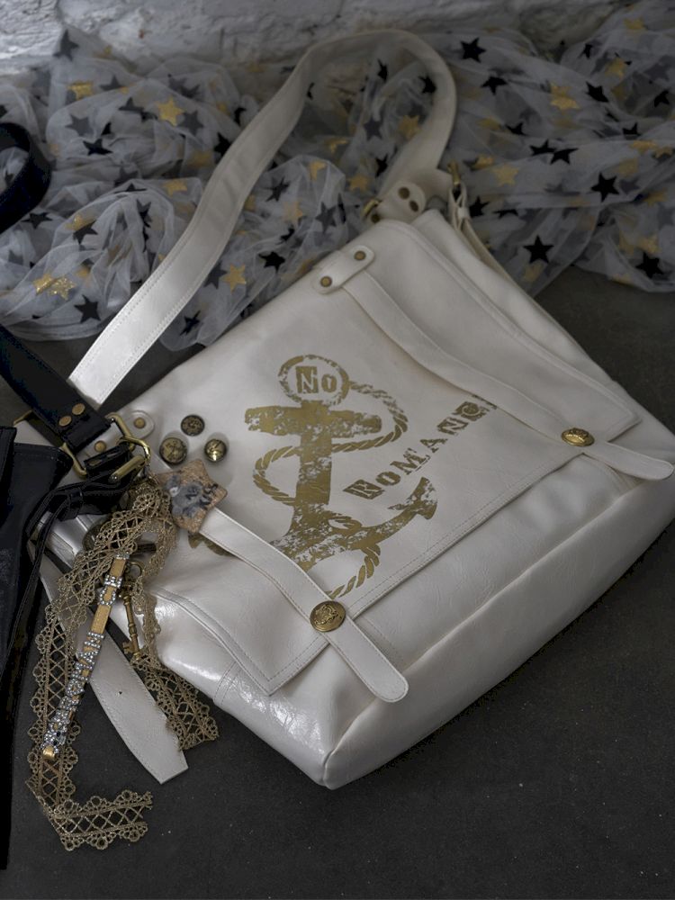 Gold foil print heavy-duty leather shoulder bag【s0000012778】