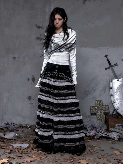 Patchwork Gathered A-Line Skirt【s0000014461】