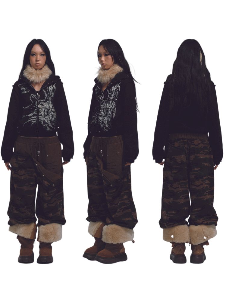 Printed Sweatshirt Studded Hoodie【s0000011232】