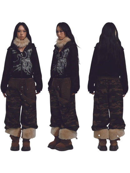 Printed Sweatshirt Studded Hoodie【s0000011232】