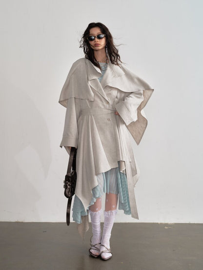 Detachable Cape Linen Trench Coat【s0000015701】