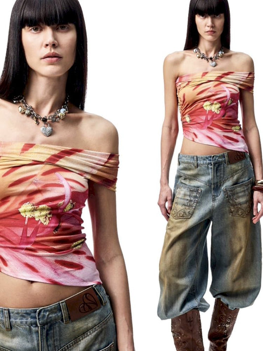 Floral One Shoulder Tank Top【s0000012393】