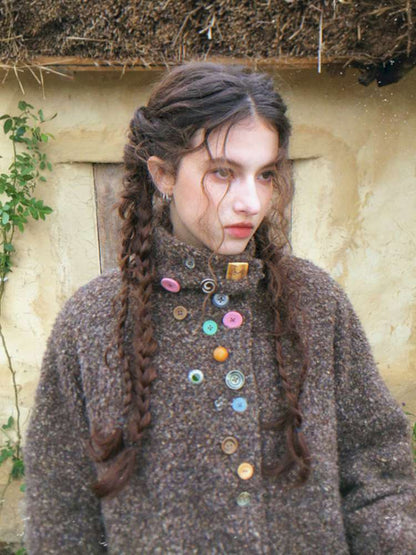 Brown Woolen Loose Button Coat【s0000014896】
