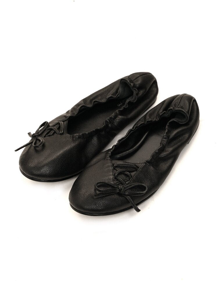 Leather Diagonal Bow Ballet Flats【s0000017935】