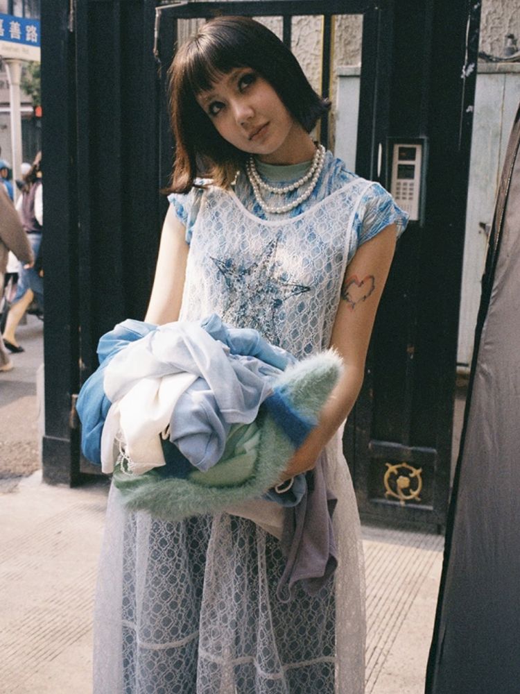 Starfish Printed Lace Hollow Out Dress【s0000012297】