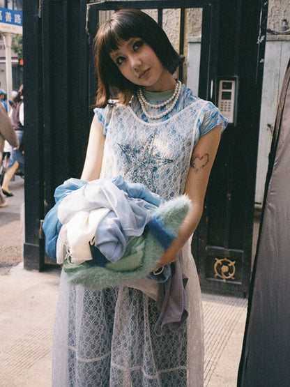 Starfish Printed Lace Hollow Out Dress【s0000012297】