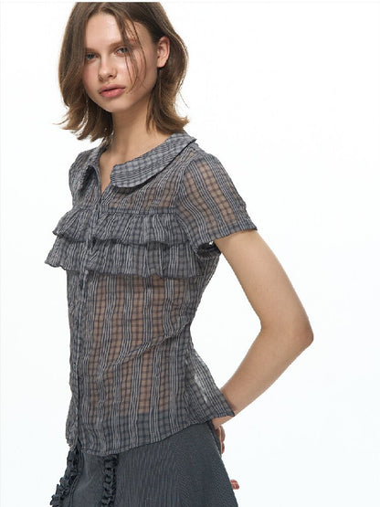 Purple Gray Doll Collar Bow Shirt【s0000015874】