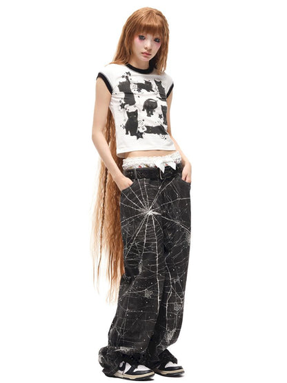 Black Cat Print Short Sleeve T-Shirt【s0000012587】