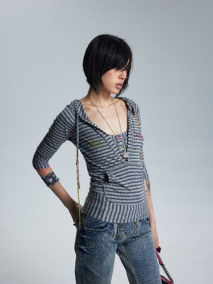 Asymmetrical Raw Edge Stripe T【s0000017008】