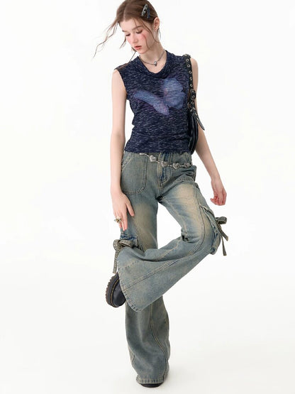 Artistic Butterfly Navy Tank Top【s0000017754】