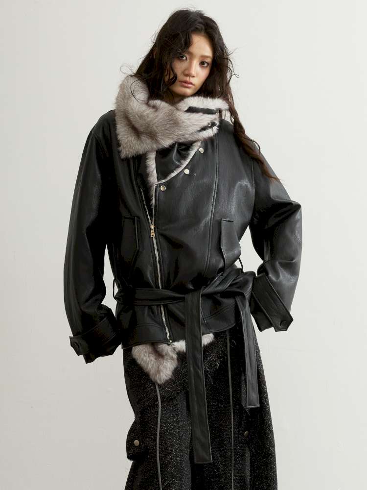 Detachable Fur Collar PU Jacket【s0000015196】
