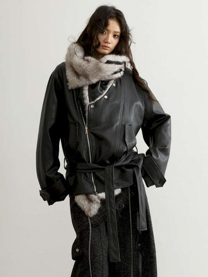 Detachable Fur Collar PU Jacket【s0000015196】