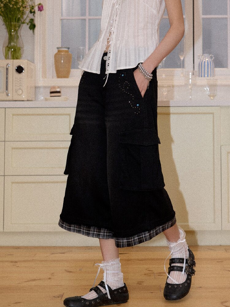 Spliced Plaid Diamond Wide Jeans【s0000016659】
