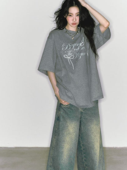 Wide-leg broken holes micro-laundry jeans【s0000012140】