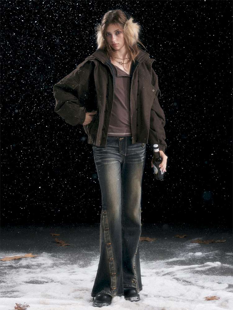 Vintage Distressed Flying Padded Jacket【s0000014673】