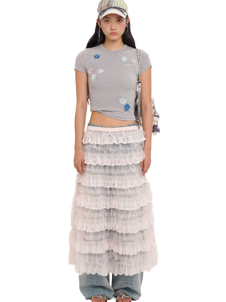 Irregular flowers Slim short-sleeved T-shirt【s0000013444】