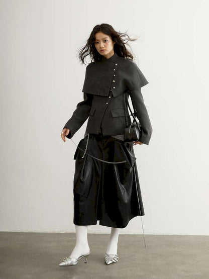 Removable Cape Gray Tweed Coat【s0000015192】