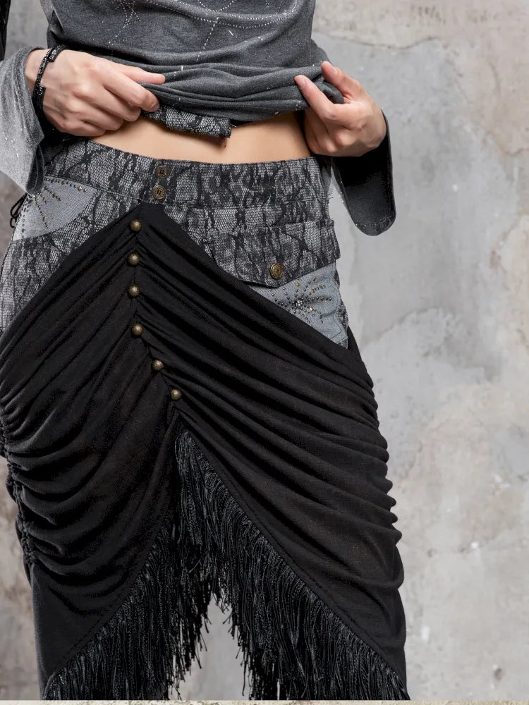 Asymmetric Knit Patchwork Drawstring Skirt【s0000014125】