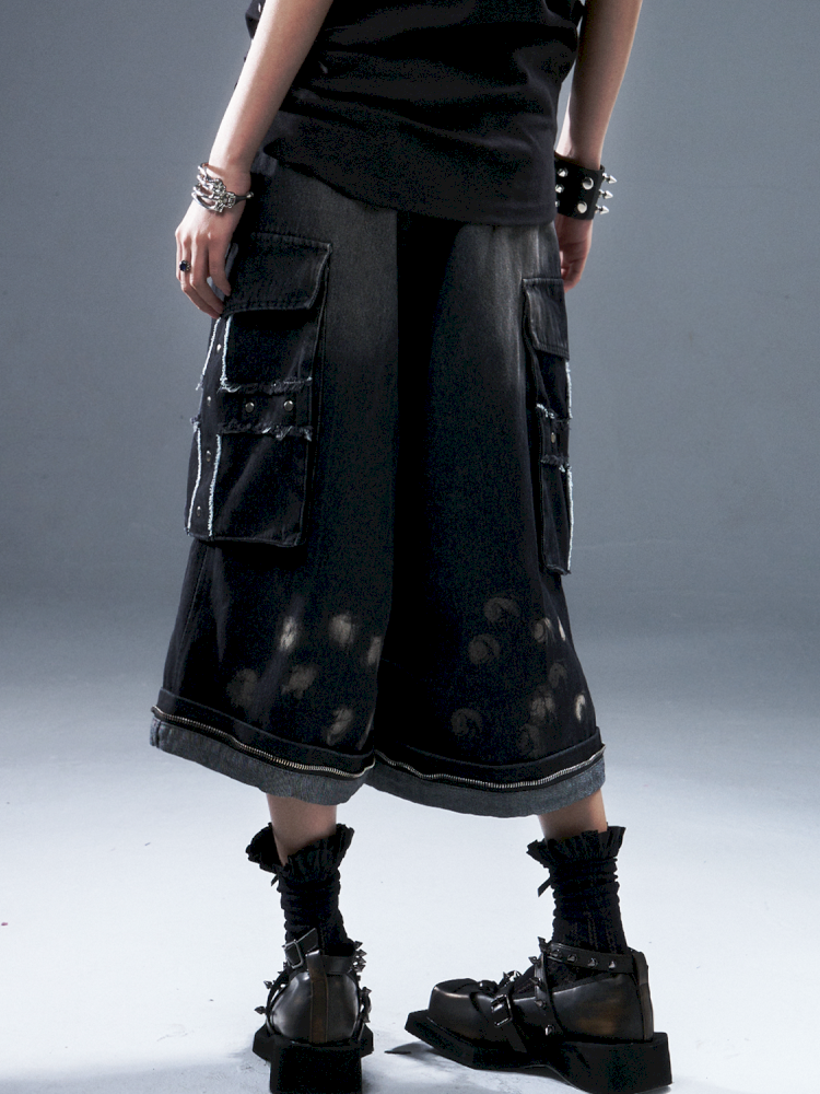 Denim Ripped Knee-Length Pants【s0000012942】