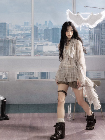 Plaid Ruffled Sunscreen Long Shirt【s0000016531】