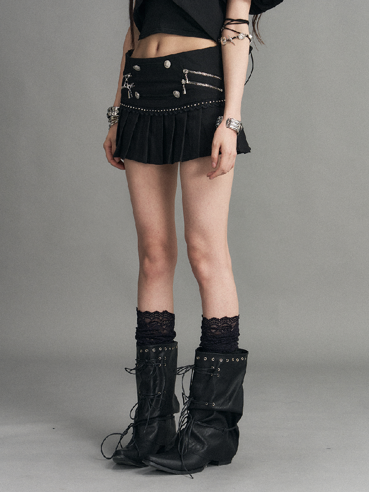 Palace Punk Metal Zipper A-line Skirt【s0000017523】