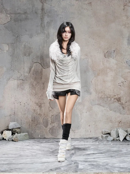 Off-Shoulder Ruffled Mid-Length Slimming Punk Top【s0000014124】