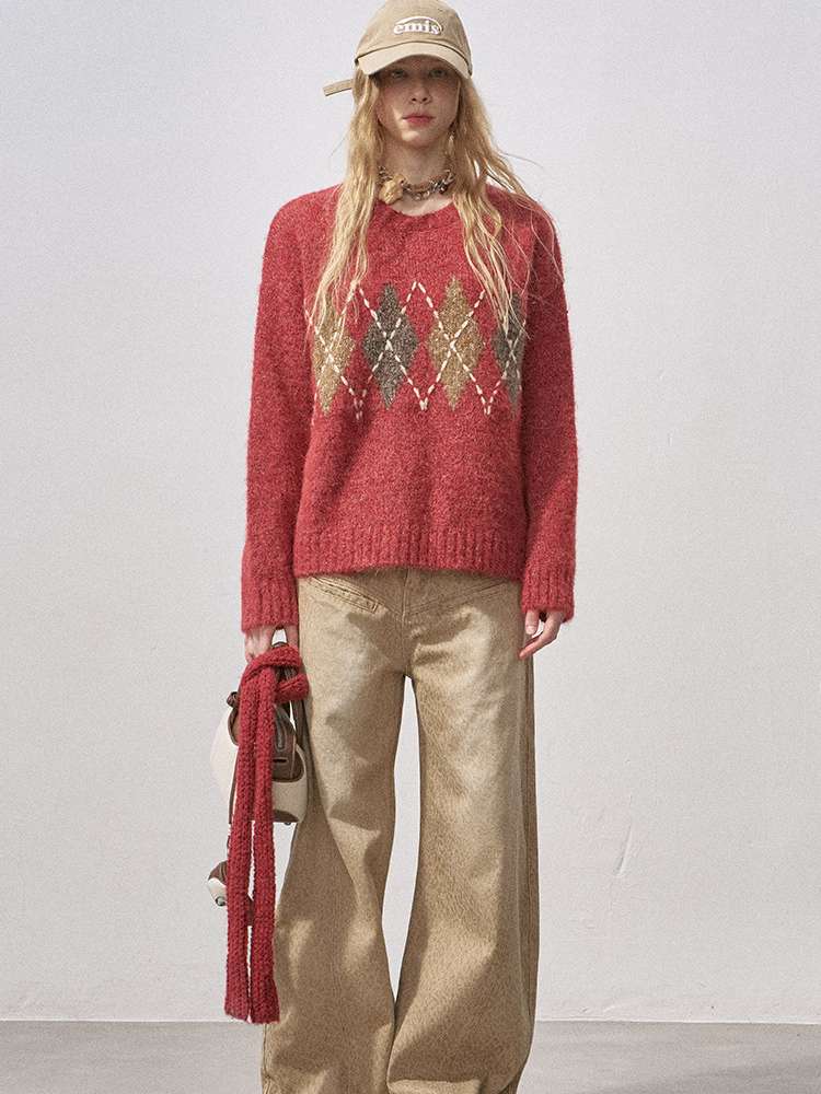 Diamond Plaid Knit Sweater Pants【s0000015072】