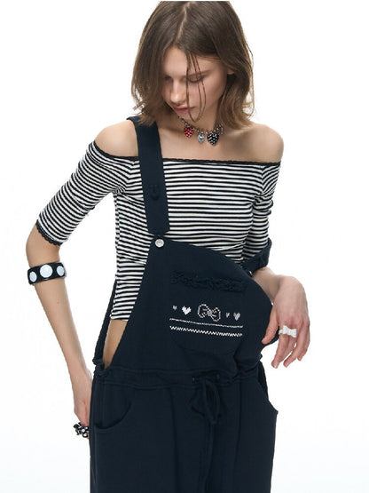 One Shoulder Striped Lace Bolero【s0000015884】