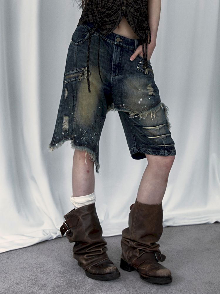 Punk street washed and worn wide-leg jeans【s0000008127】