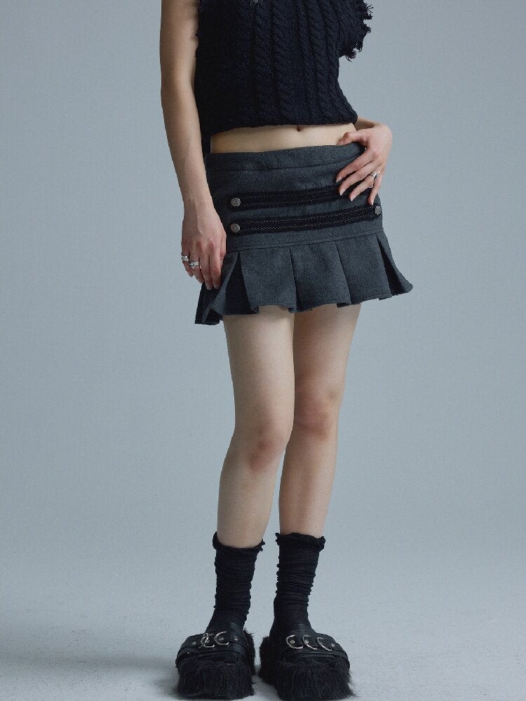 Gray Pleated Napoleon Mini Skirt【s0000018555】