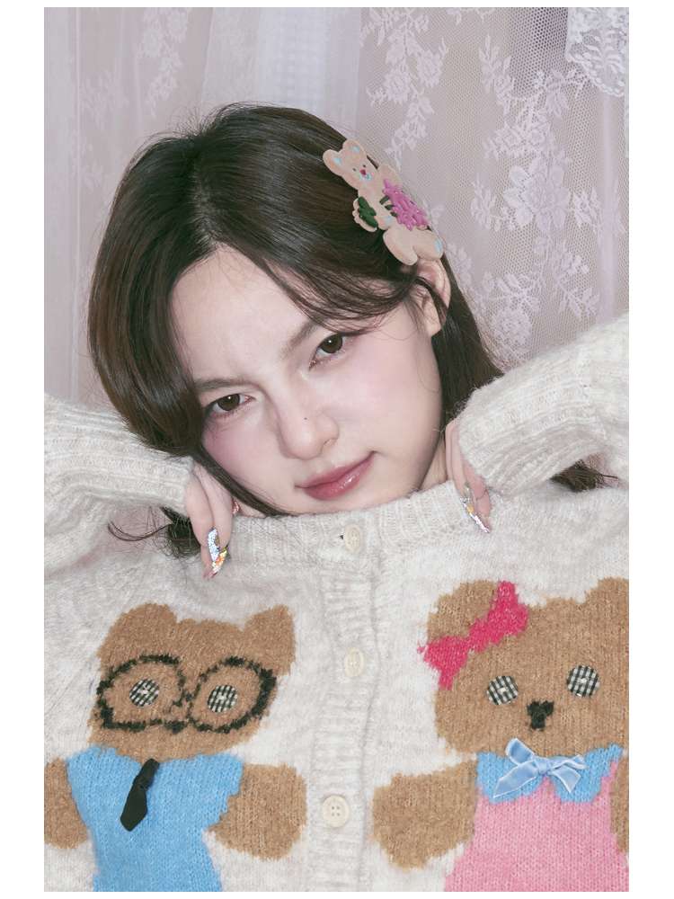 Bear Bouquet Flocked Acrylic Hairpin【s0000014508】