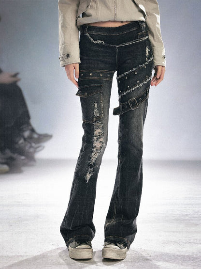 Splicing Hole Grunge Straight Jeans【s0000016284】