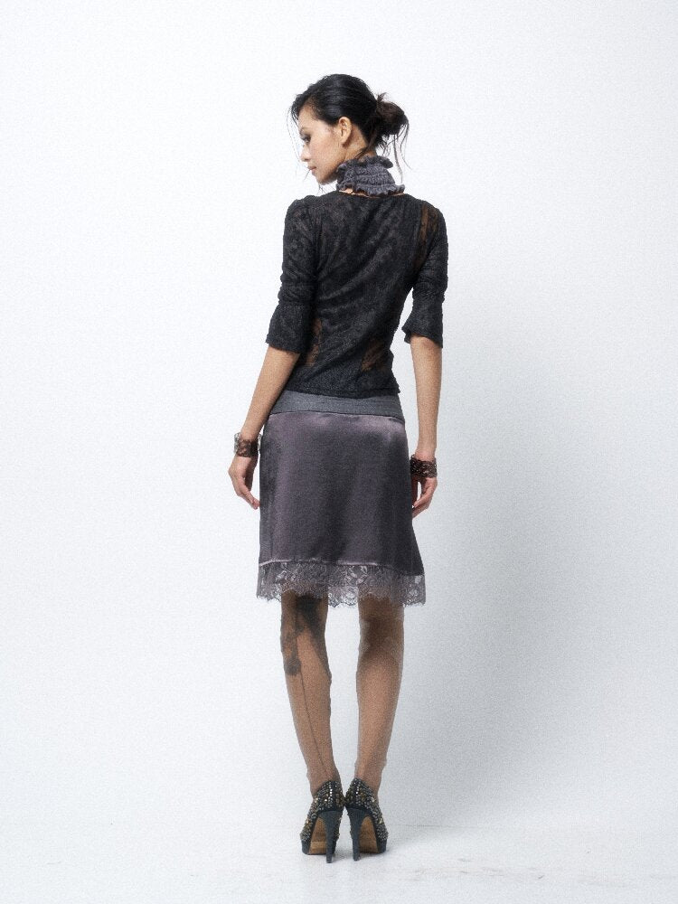Studded Satin Lace Panelled Skirt【s0000016068】